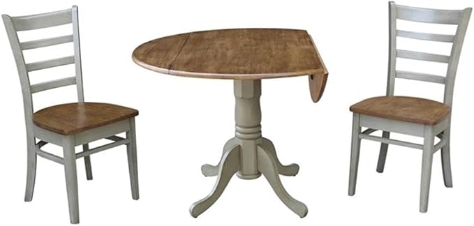 IC INTERNATIONAL CONCEPTS 42" Solid Wood Distressed Hickory/Stone Drop Leaf Table with 2 Emily Chairs