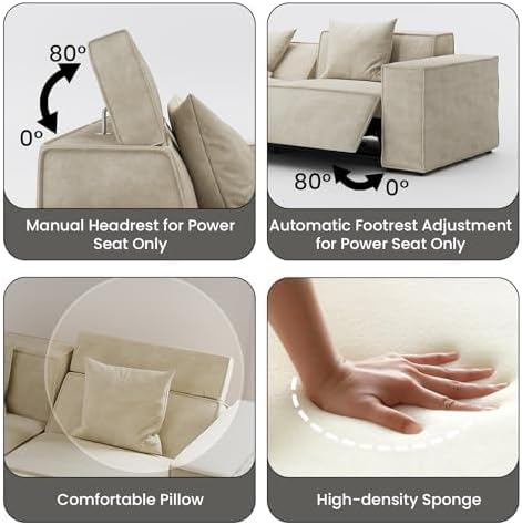 145" Minimalist Power Reclining Sofa for Living Room, Modular Reclining Couch with Performance Fabric, Mid Century Modern Sofa, Pet Friendly, Free Combination for Home, Dark Gray