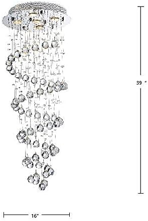 Saint Mossi 5-Lights Modern Raindrop Chandelier, Modern Crystal Height Light Fixture for Foyer, K9 Crystal Tall Chandeliers for Dining Room, Living Room, Chrome Finish Canopy