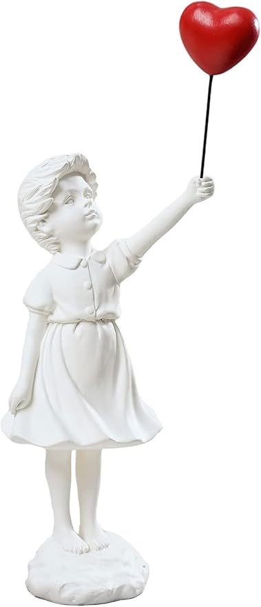 Banksy Street Graffiti Art Statue,Love Balloon Girl Room Decor,Resin Ornaments,Living Room Dining Desk Bookshelf Decorations(White)