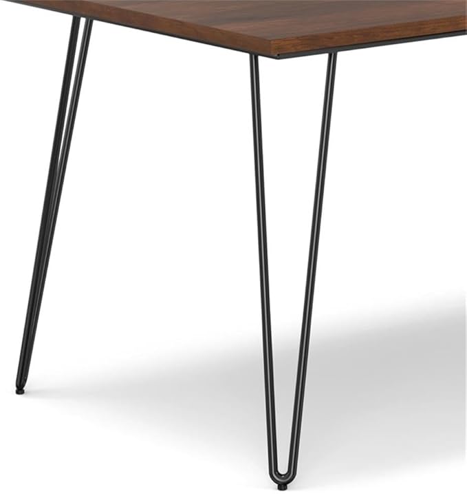 SIMPLIHOME Hunter Dining Table - 66 inch Wide Solid Wood Walnut Veneer Table, Modern Industrial Style for Dining Room or Kitchen with Black Powder-Coated Iron Legs and Hairpin Legs, Seats 6