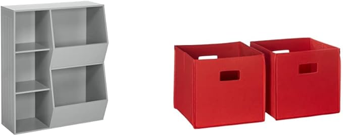 RiverRidge 02-147 Floor Cabinet, Gray & 2 Pc Storage, Red Folding Bin, 2 Piece