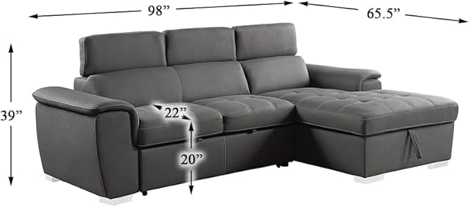 Homelegance Ferriday 98" x 66" Sectional Sleeper with Storage, Gray