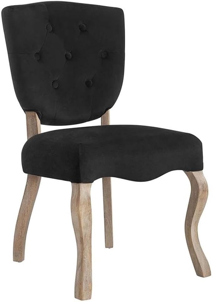 Modway Array French Vintage Tufted Performance Velvet Weathered Wood Dining Chair in Black