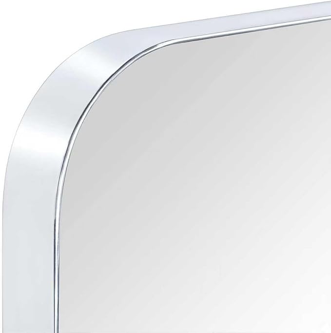 GRACTO 24x30'' Polished Nickel Metal Framed Bathroom Mirror for Wall in Stainless Steel Rounded Rectangular Bathroom Vanity Mirrors Wall Mounted