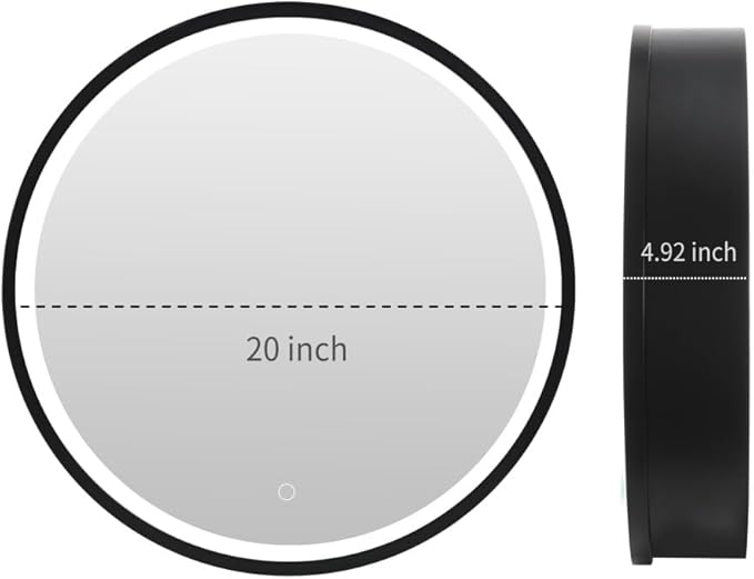 Movo Black Round LED Medicine Cabinet, 3 Color Lighting Dimmable,20 Inch Circle Front Lighted Medicine Cabinet with Defogger, Wall Mounted Illuminated Storage Cabinet for Bathroom