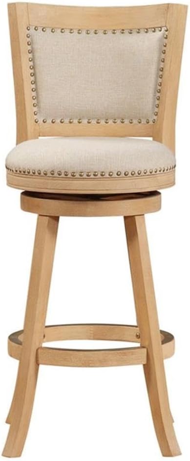 Boraam Melrose Ivory Fabric Swivel Wood Bar Stool - Creme Wire-Brush