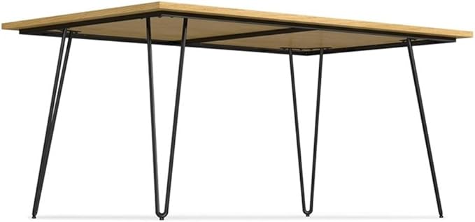 SIMPLIHOME Hunter Dining Table - 66 inch Wide Solid Wood Oak Veneer Table, Modern Industrial Style for Dining Room or Kitchen with Black Powder-Coated Iron Legs and Hairpin Legs, Seats 6