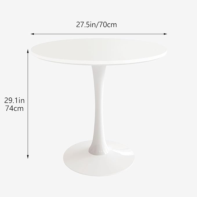 27.5 inch Small Dining Table for 2-4 People, Round Kitchen Table with Tulip Design, White Modern Table for Dining Room and Living Room, Quick and Easy Assembly (White)