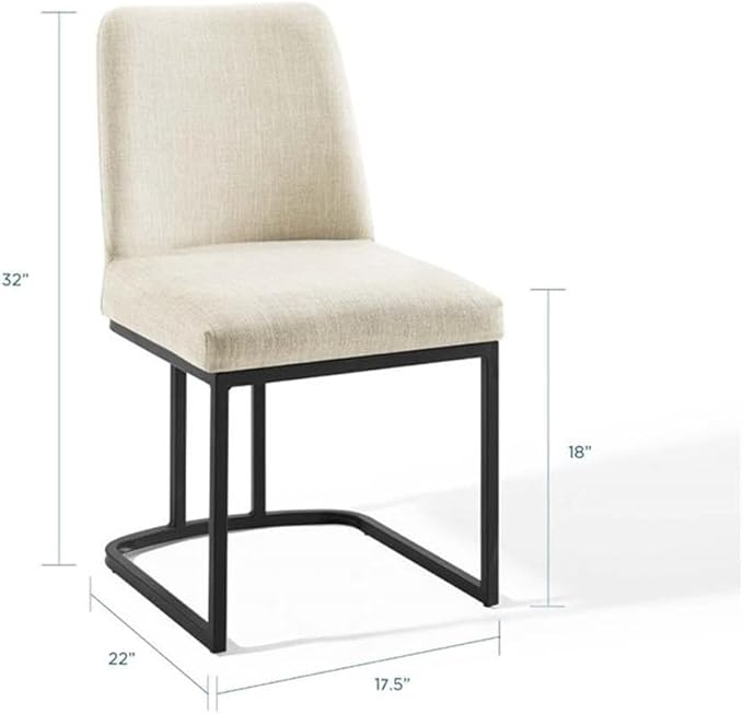 Modway Amplify Sled Base Upholstered Fabric Dining Side Chair, Black Beige 22 x 19 x 32
