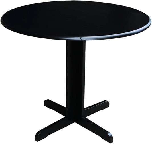 IC International Concepts, Dual Drop Leaf Table - 36", Solid Wood, Real Parawood, 36" W x 36" D x 30" H, Easy Assembly, Black