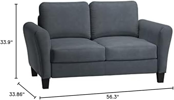 Studio Living Watford 57.9" Loveseat, Traditional Style, Pocket Coil Comfort, Black Legs, Microfiber Fabric, Dark Gray