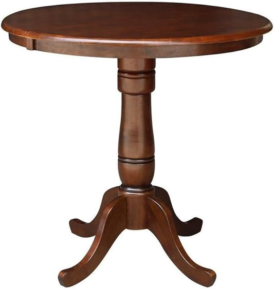 IC INTERNATIONAL CONCEPTS 36" Solid Wood Round Top Pedestal Table with 12" Leaf - 34.9" H - Espresso