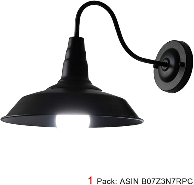LynPon Gooseneck Barn Lights Indoor, Black Farmhouse Wall Sconces Set of Two, 2 Pack Rustic Wall Light Fixtures Industrial Wall Mount Lighting for Warehouse Front Door Porch Garage Entryway