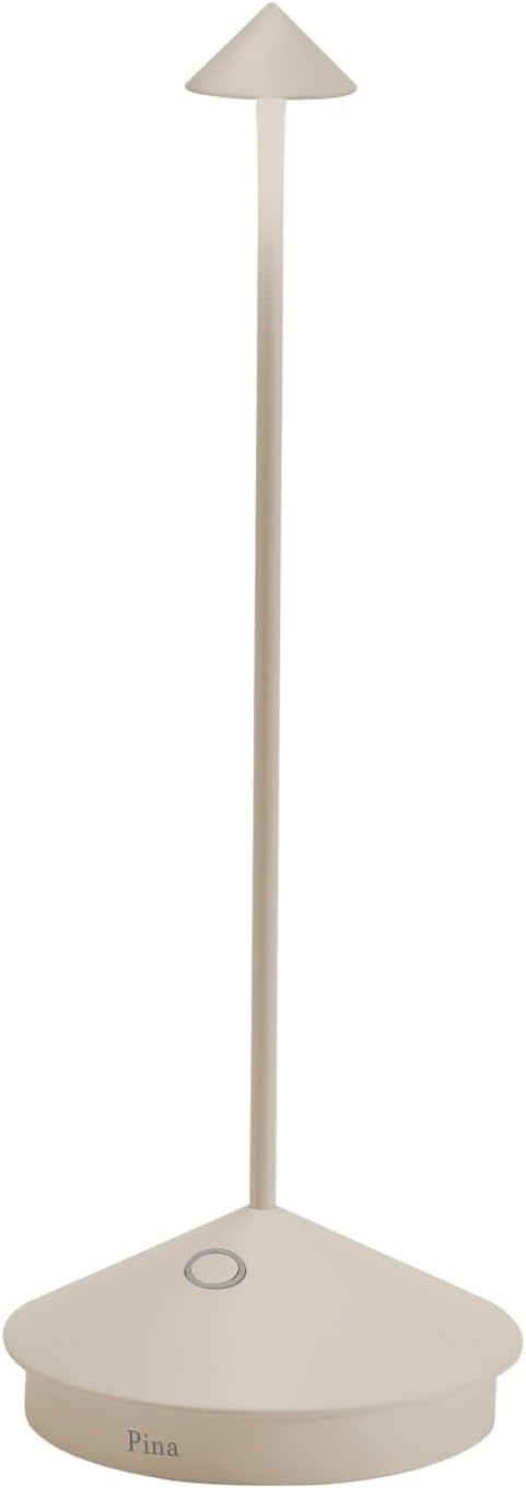 Zafferano, Pina Pro Lamp, Rechargeable Cordless Table Lamp with Touch Controls, Suitable for Indoor and Outdoor, Dimmer, 2200-3000 K, Height 11.4 Inches, Sand Color