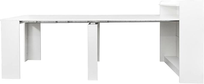 KEIKI 30”-99”L Extendable Foldable Dining Room Table with Storage for 1-10 People, Wood Modern Rustic Rectangle Expandable Kitchen Living Meeting Room Furniture, 5 Tabletop Length Options, White
