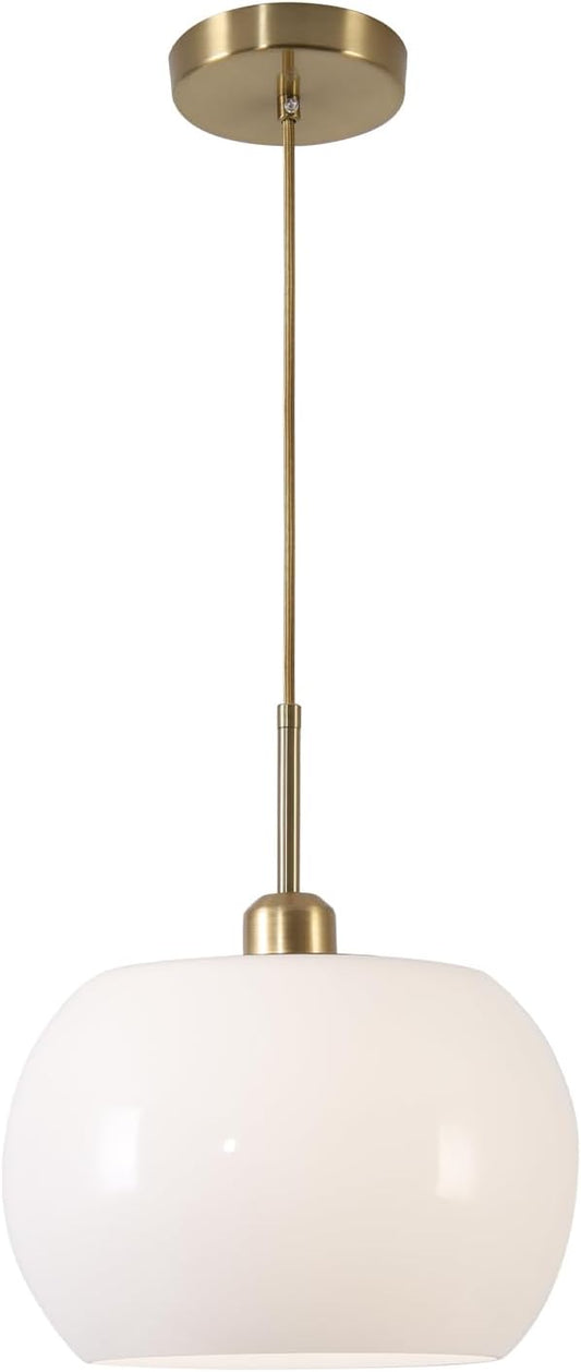 BOKT 1-Light Gold Dome Pendant Light Mid Century Modern White Globe Pendant Lighting Kitchen Island Brass Dining Hanging Ceiling Lamp Single Large Glass Ball Pendant Lamp