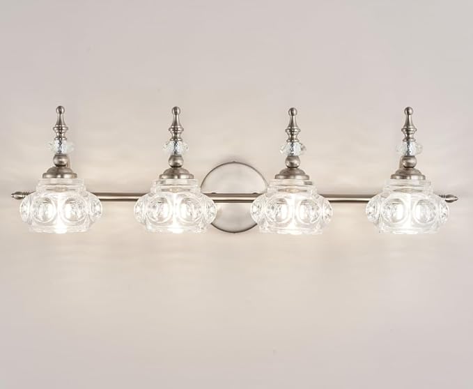 Vintage Brushed Nickel Bathroom Vanity Light Fixtures Modern 4-Light Vanity Lights Bathroom Lighting Fixtures Vintage Wall Sconces Light Living Room Dining Room Vanity Lighting Fixtures over Mirror