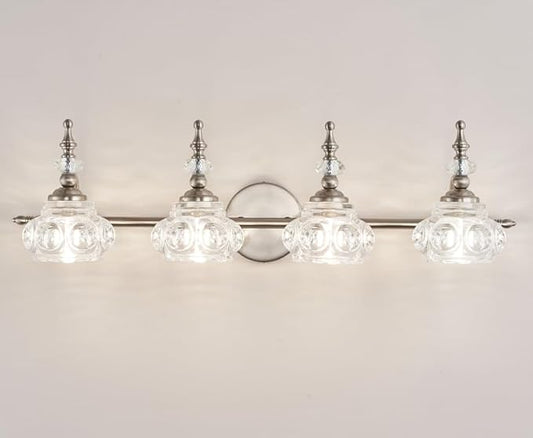 Vintage Brushed Nickel Bathroom Vanity Light Fixtures Modern 4-Light Vanity Lights Bathroom Lighting Fixtures Vintage Wall Sconces Light Living Room Dining Room Vanity Lighting Fixtures over Mirror