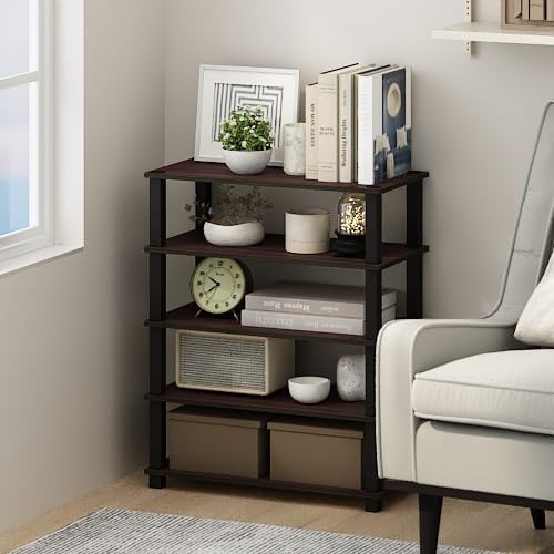 Furinno Turn-S-Tube Storage Shelves Set of 2, 3-Tier Stackable Standing Shelf, Open Corner Shelf, for Organization and Storage, Living Room, Garage, Home Office, Cherry Oak