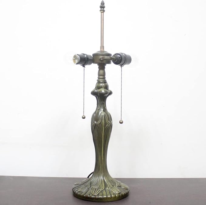 WERFACTORY Table Lamp Base Replacement Only, Wide 6.5 Height 24 Inch, Fit for 12, 14, 16, 18 Inch Tiffany Style Stained Glass Lampshade, Dark Bronze Finish, Metal, Pull Chain Switch