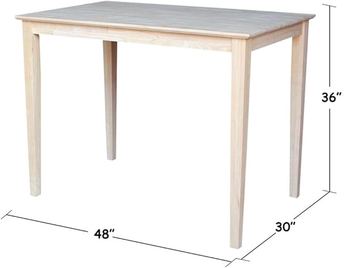 International Concepts Solid Wood Top Dining table, 30 x 48, Unfinished