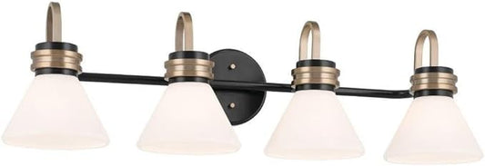 Kichler Farum 34" 4-Light Vanity Light with Opal Glass in Black, for Single or Double Vanity, Over a Mirror, Powder Room, Bathroom, (34" W x 9.5" H), 55156BK