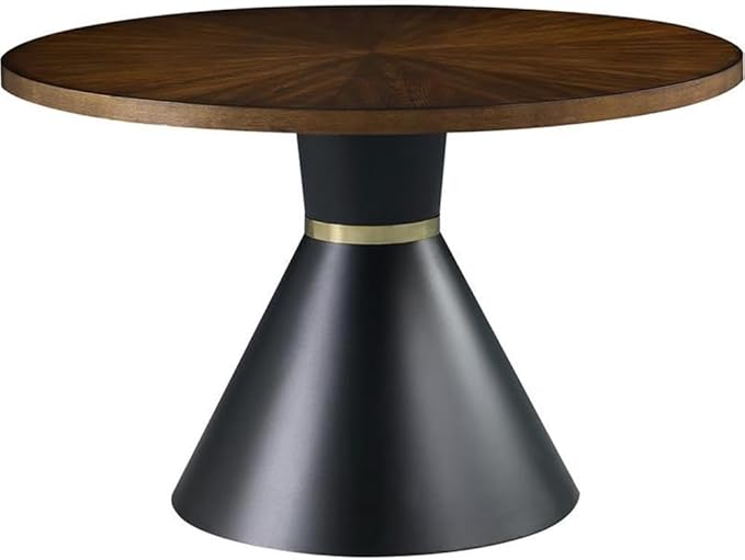 Meridian Furniture 742-T Sheridan Collection Modern | Contemporary Brown Ashburl Wood Veneer Top Dining Table with Matte Black Metal Base and Gold Metal Band, Brown, 48" W x 48" D x 30" H