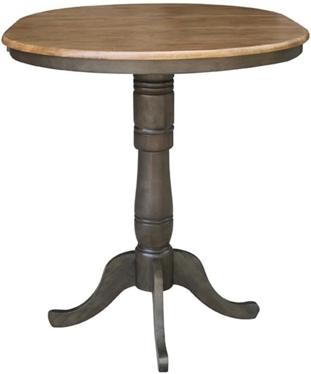 IC INTERNATIONAL CONCEPTS 36" Round Wood Bar Height Dining Table with 12" Leaf in Hickory/Washed Coal