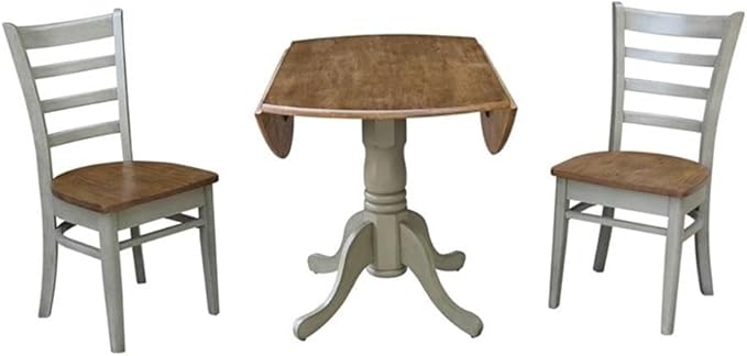 IC INTERNATIONAL CONCEPTS 42" Solid Wood Distressed Hickory/Stone Drop Leaf Table with 2 Emily Chairs