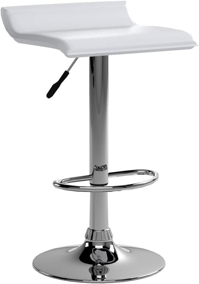 COSTWAY Bar Stools Set of 2, Modern Swivel Contemporary barstools with Adjustable Height, Footrests, Chrome Hydraulic PU Leather Backless Bar Chairs for Kitchen Island Cafe Pub, White