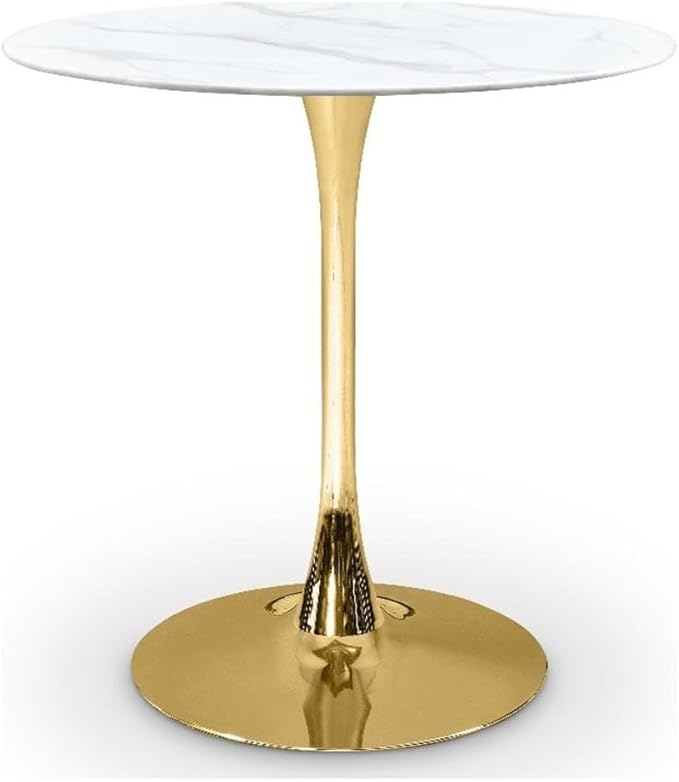 Meridian Furniture 926-T Holly Collection Modern | Contemporary Counter Height Table,10MM Thick Glass with Marble Veneer, 36" Round Faux Marble, Rich Gold Base, 36" W x 36" D x 36" H, Gold