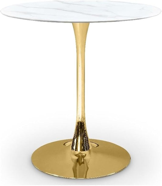 Meridian Furniture 926-T Holly Collection Modern | Contemporary Counter Height Table,10MM Thick Glass with Marble Veneer, 36" Round Faux Marble, Rich Gold Base, 36" W x 36" D x 36" H, Gold
