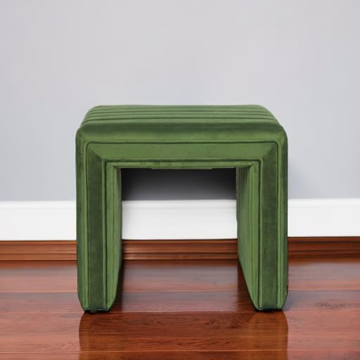 Spatial Order Modern Channel Tufted Velvet Ottoman | Spatial Order Home Décor | Ottoman for Living Room & Bedroom - Green