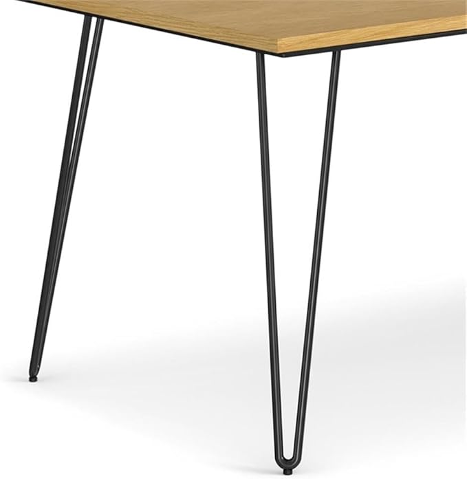 SIMPLIHOME Hunter Dining Table - 66 inch Wide Solid Wood Oak Veneer Table, Modern Industrial Style for Dining Room or Kitchen with Black Powder-Coated Iron Legs and Hairpin Legs, Seats 6
