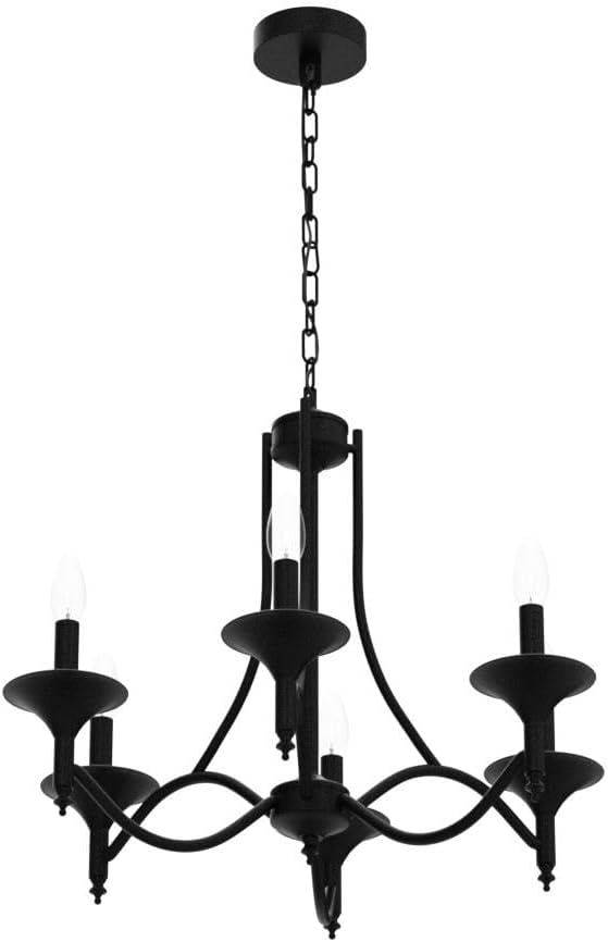 Black Farmhouse Chandelier Iron Chandeliers for Dining Room Light Fixture 6-Light Rustic Industrial Hanging Pendant Light for Kitchen Island Foyer Living Room Bedroom