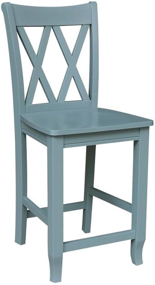 IC INTERNATIONAL CONCEPTS Solid Wood Double X Back Counterheight Stool in Smoked Blue - 24" Height