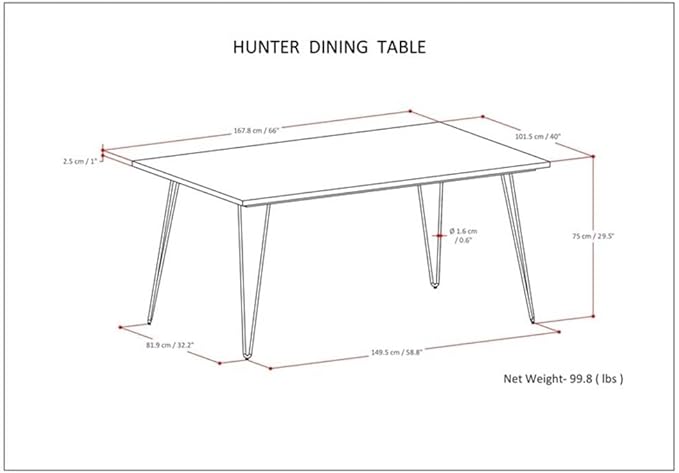 SIMPLIHOME Hunter Dining Table, Solid Mango Wood Tabletop in Light Brown and Powder-Coated Iron Metal Base in Black, 66 x 40 inches, Modern-Industrial Rectangular Kitchen Table for up to 6 People