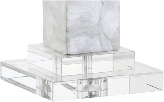 JONATHAN Y 32" White Mother of Pearl and Crystal Table Lamp Set of 2 for Bedroom, Coastal Mosaic Seashell Column Lamps for Living Room, Linen Drum Shade, LED Bulbs Included JYL4006A-SET2