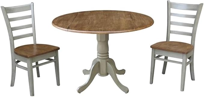 IC INTERNATIONAL CONCEPTS 42" Solid Wood Distressed Hickory/Stone Drop Leaf Table with 2 Emily Chairs