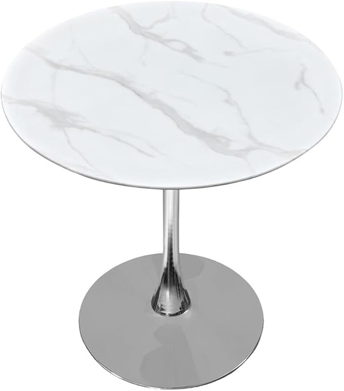 Meridian Furniture 927-T Holly Collection Modern | Contemporary Counter Height Table,10MM Thick Glass with Marble Veneer, 36" Round Faux Marble, Rich Chrome Base, 36" W x 36" D x 36" H, Chrome
