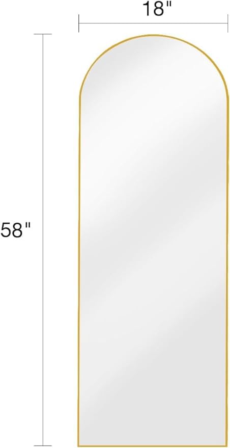 58"x18" Arched Full Length Mirror - Floor Standing or Wall Mounted with Stand, Aluminum Frame & Shatter-Proof Glass, Gold Freestanding Mirror for Bedroom, Living Room, Entryway Decor