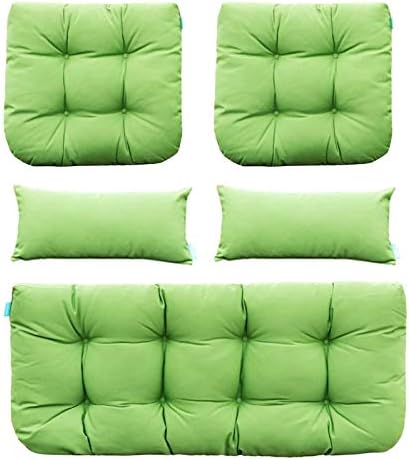 QILLOWAY Patio Cushions, 5 Piece Set - Outdoor Wicker Seat Cushions for Loveseat/Bench, All Weather, Green, Polyester Fill, Medium Firmness, Recyclable