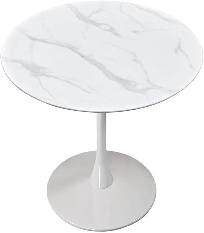 Meridian Furniture 929-T Holly Collection Modern | Contemporary Counter Height Table,10MM Thick Glass with Marble Veneer, 36" Round Faux Marble, Rich White Base, 36" W x 36" D x 36" H, White