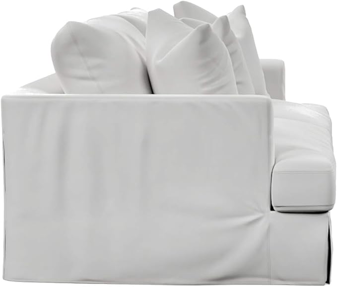 Sunset Trading Newport Slipcovered Recessed Fin Arm Sofa | Moisture and Stain Resistant Performance Fabric | 4 Throw Pillows | White