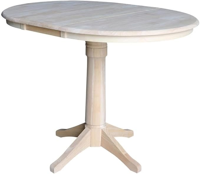 International Concepts 36" Round Top Pedestal Table with 12" Leaf-34.9" H-Dining or Counter Height, Unfinished