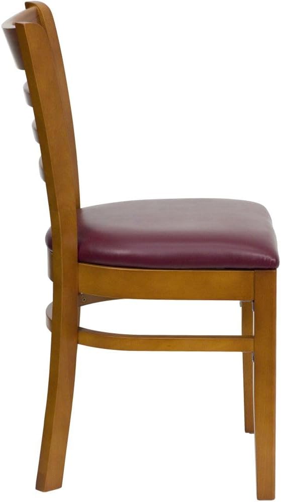 Flash Furniture 2 Pack HERCULES Series Ladder Back Cherry Wood Restaurant Chair - Burgundy Vinyl Seat