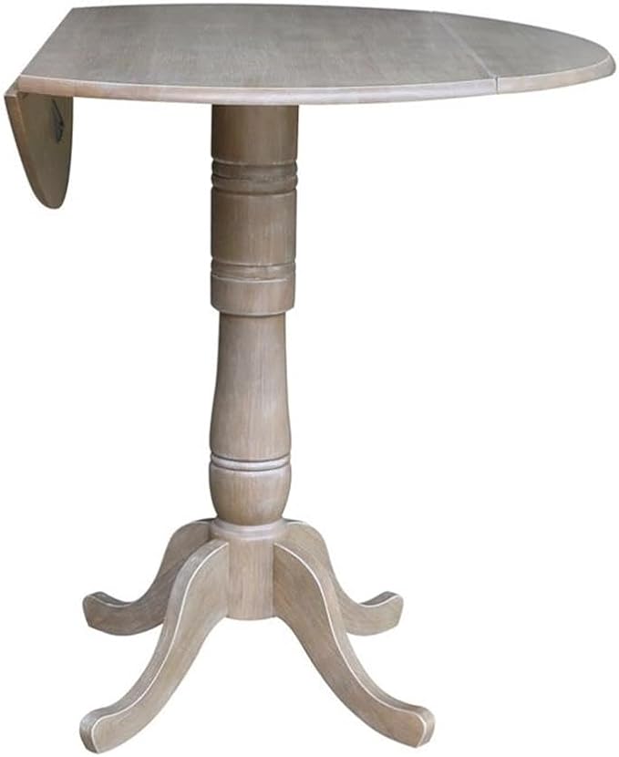 International Concepts 42" Round Dual Drop Leaf Pedestal Table-41.5" H Dining Table, Washed Gray Taupe