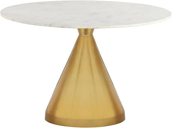 Meridian Furniture 885-T Emery Collection Modern | Contemporary Dining Table with Brushed Gold Stainless Steel, Genuine White Marble Top, 48" W x 48" D x 30" H, Gold