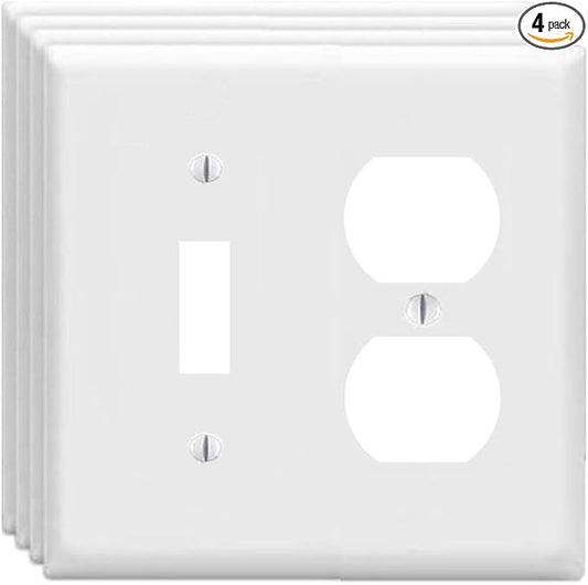 Duplex Outlet/Toggle Light Switch Wall Plates 2-Gang Switch Outlet Electrical Cover Plate Unbreakable Thermoplastic Faceplate for Light Receptacle Outlet Switch, White (4 Pack)